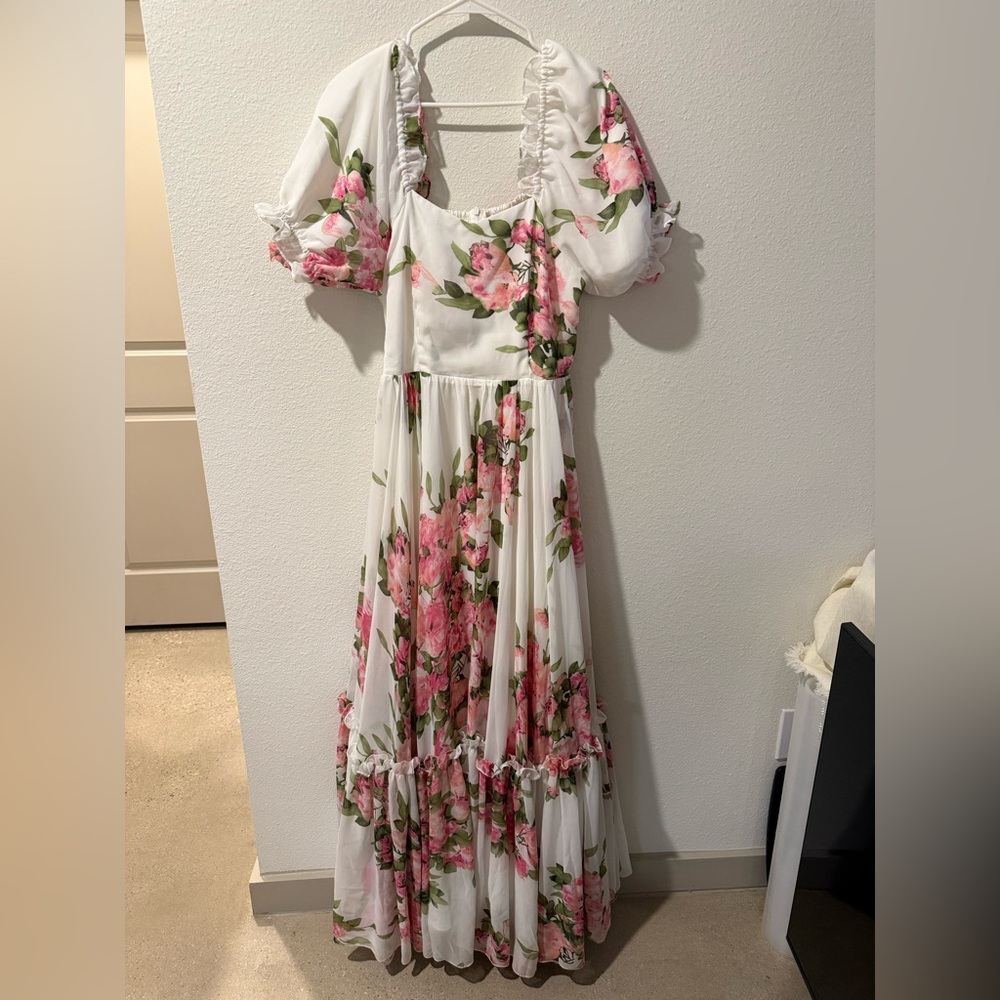 Floral White and Pink Maxi Dress